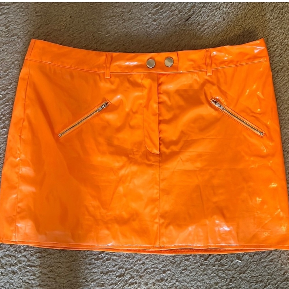 Orange 🍊 coated fabric mini skirt